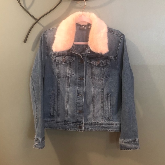 New York & Company Jackets & Blazers - New York and Co. Denim Jack with Pink Fur